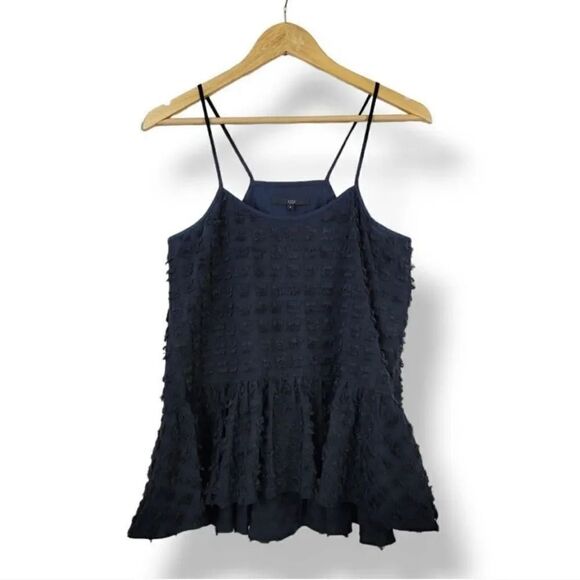 Tibi Fil Coupe Fringe Ruffle Cami Tank Top in Navy Blue Size 6 - Picture 3 of 12